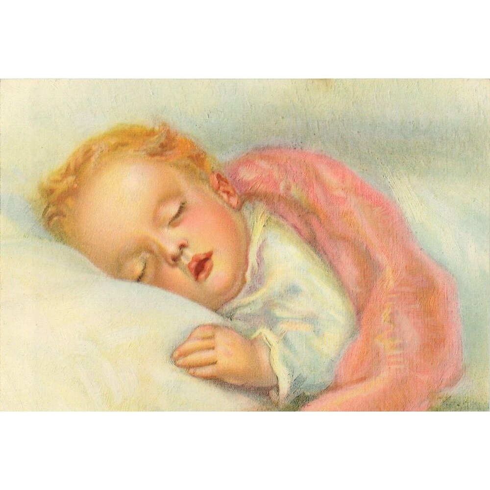 Vintage Calendar Print Sleeping Baby 6x8